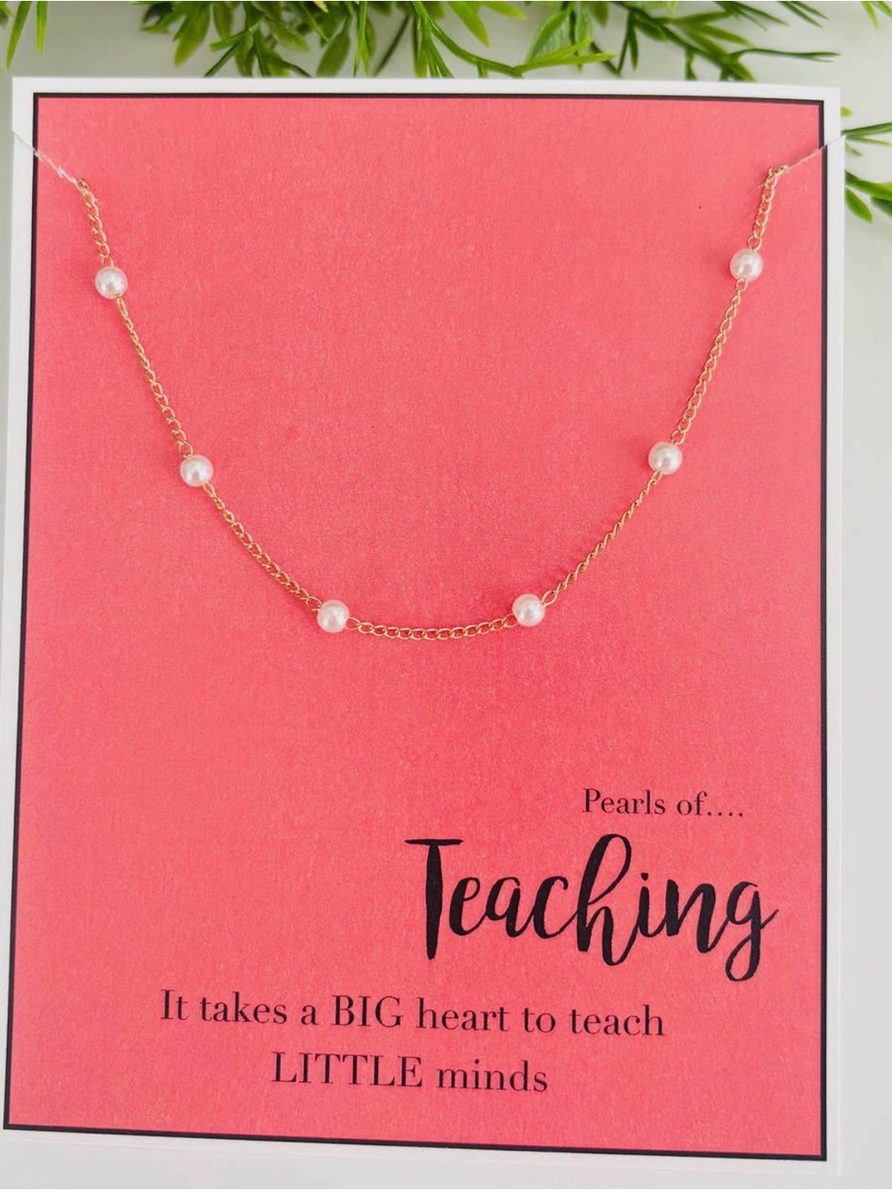 Teacher Gift Pearl Accent Gold Chain Necklace -